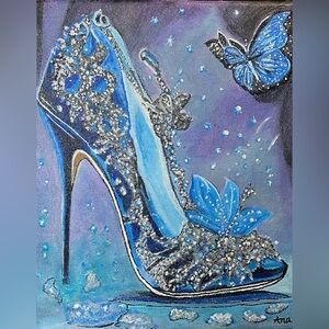 My Art: “Glitter Blue Shoe” Acrylic. 8/10” canvas. Varnish sealed.
